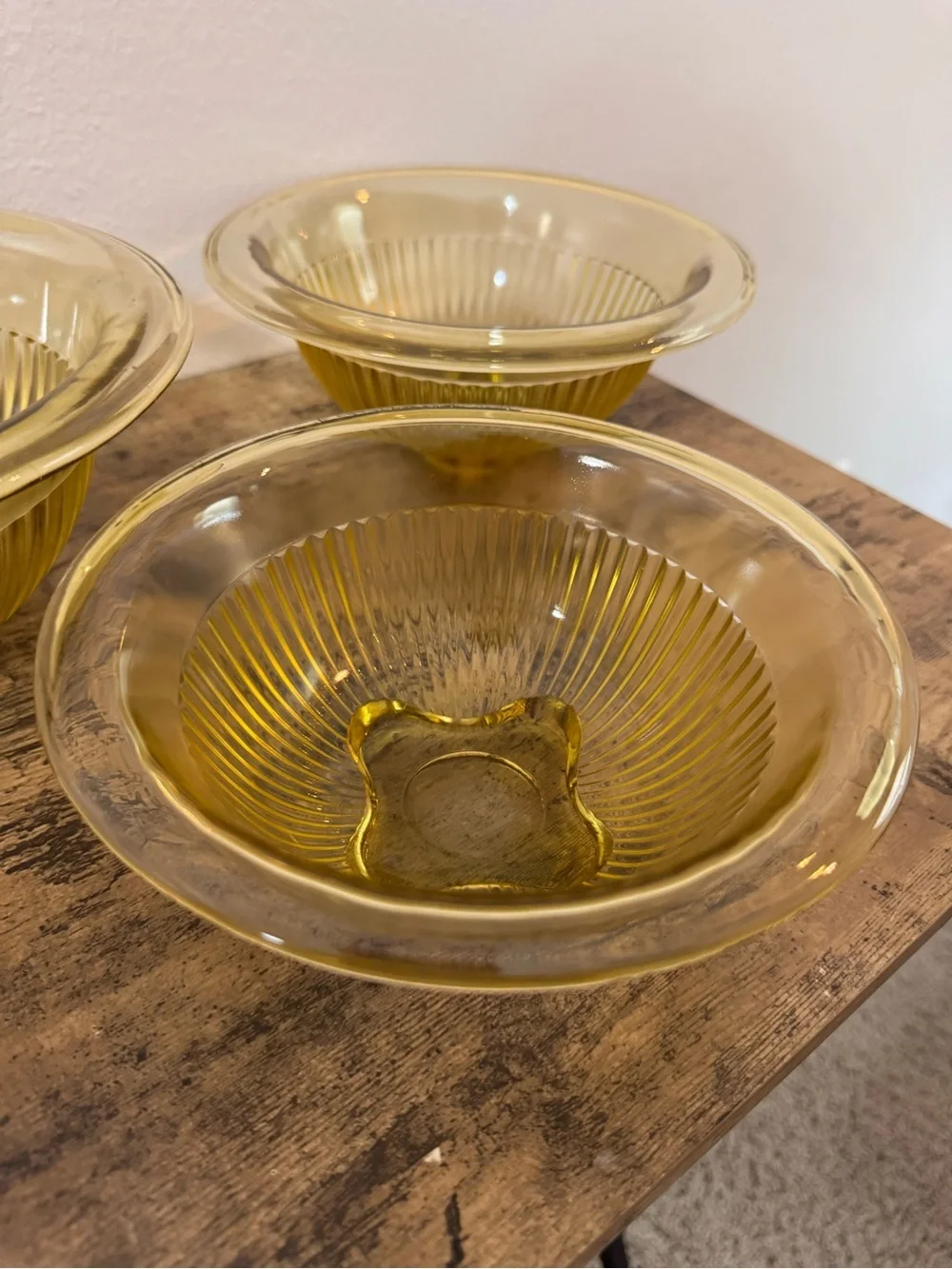 Vintage Amber Glass Dessert Bowls Set of 3 | Ribbed Glass Serving Bowls